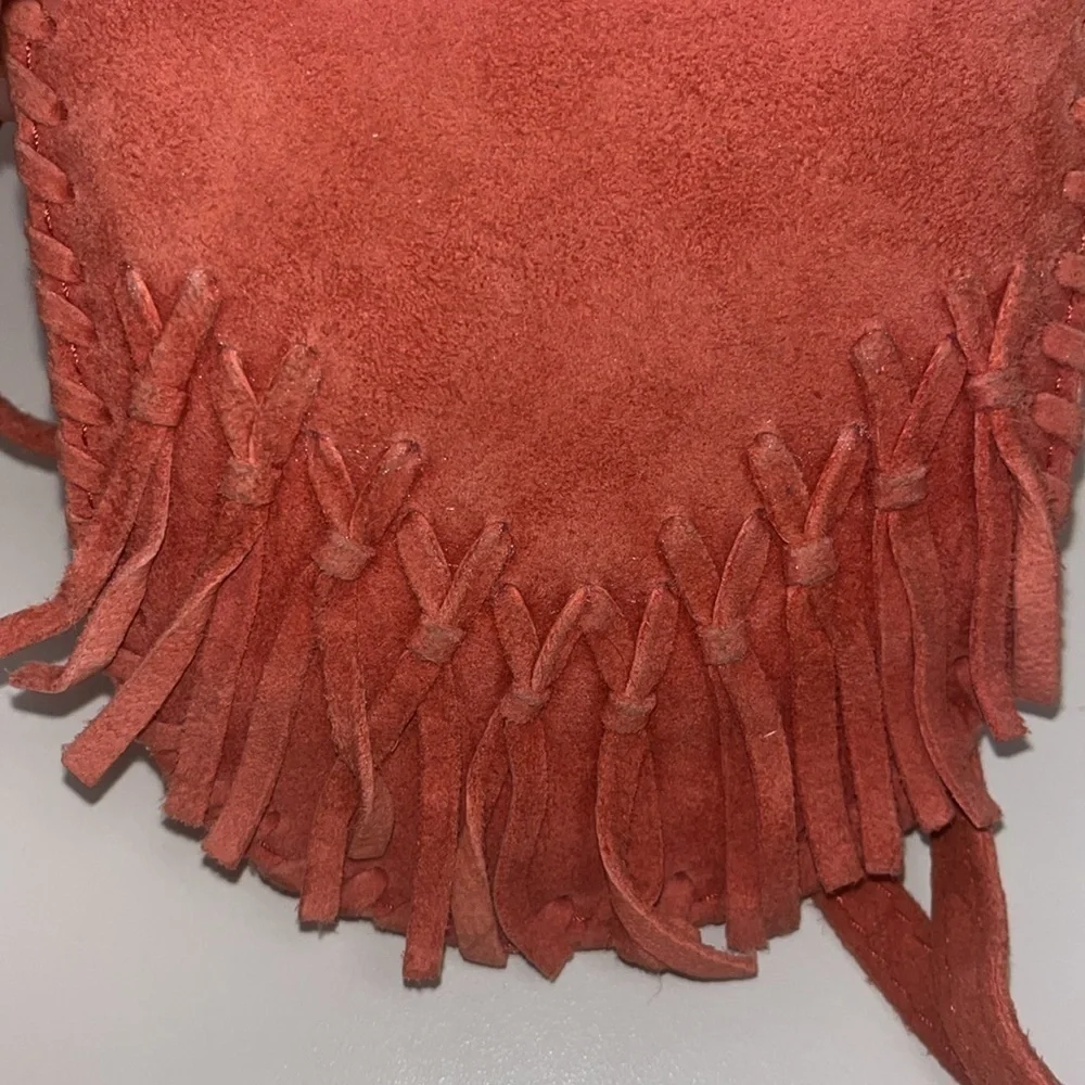 Liebeskind salmon colored mini leather Crossbody Bag with Fringe 3 pockets